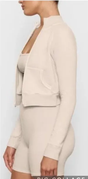 SKIMS Size XS basic sweater outdoor track jacket ap-zip-1120 bone beige NWT thumbnail 1