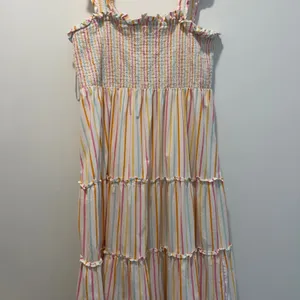 Crown & Ivy Women's Large Smocked Ruffle Strap Tiered Striped Midi Dress thumbnail 4