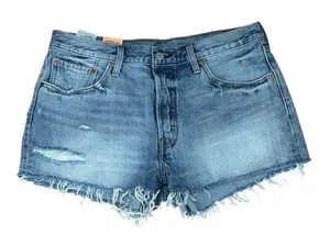 Levi’s 501 Distressed Denim Butterfly Buttons Jean Shorts NWT thumbnail 1