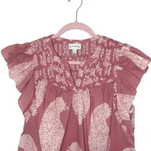 WONDERLY Dusty Rose Paisley Flutter‎ Sleeve Cotton Top, Small thumbnail 2