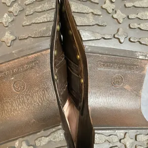 Lower East Side‎ 9.5 Vintage 90s Y2K brown Leather Slip On Chunky Platform Mules thumbnail 9