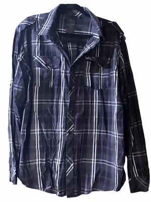Men’s Black and Purple Plaid Casual Button Down Shirt XL GUC thumbnail 1