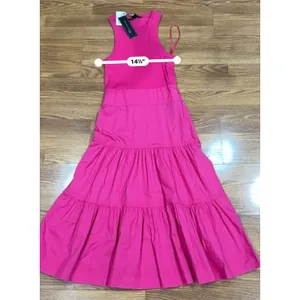 Veronica Beard Austyn Hot Pink Tiered Pima Cotton Midi Designer Chic Dress XS thumbnail 7