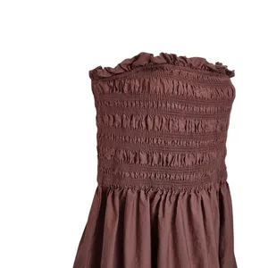 And Now This Brown Strapless Bandeau Shirred Body Midi Dress Sundress Size Large thumbnail 4