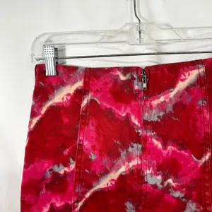 Free People Size 8 Mini Skirt‎ Denim Red Tie Dye Modern Femme Flamingo Flame 335 thumbnail 8