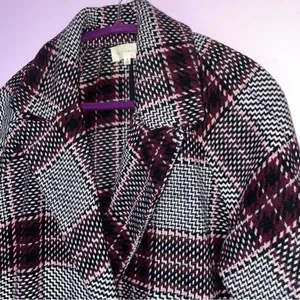 Melloday by Nordstrom S Wool Blend Pea Coat Black Plaid Longline Oversized thumbnail 2