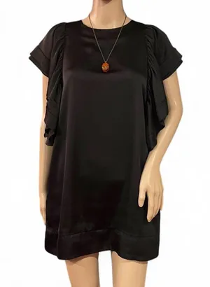 ZOA New York Black Satin Puff Sleeve Mini Dress Size Large EUC Perfect thumbnail 1