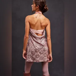 Free People Night Gaze Mini Sequin Fit & Flare Dress Blush Pink large - NWOT thumbnail 4