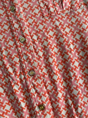 Tory Burch Silk Chain Link Geometric Button Down Blouse Coral Small Pink Career thumbnail 9