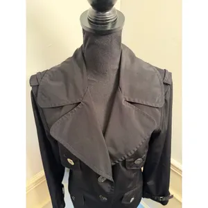 Weather Tamer Black Button-Front Trench Coat Jacket w Tie Waist Silver Utility thumbnail 4
