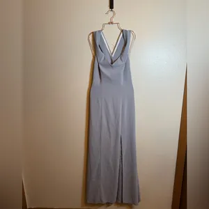Dessy Collection‎ OFF-THE-SHOULDER CRISS CROSS BACK TRUMPET GOWN Platinum thumbnail 3