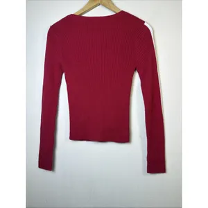 Hollister Sweater medium Red Cotton Blend Stretch Knit Fitted Ribbed streetwear thumbnail 6