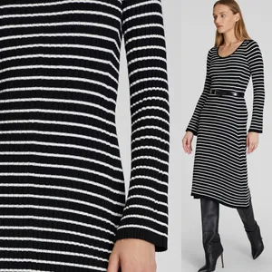 Club Monaco Black And White Striped Ribbed Midi Sweater Dress With Bell Sleeves thumbnail 4