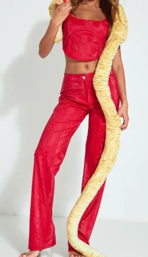 Pretty Little Thing - Red Snakeskin Matte Vinyl Underbust Seam Corset Crop Top thumbnail 1