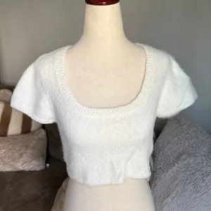 Cotton Candy LA Fuzzy Cream Cropped Top size S/M thumbnail 1