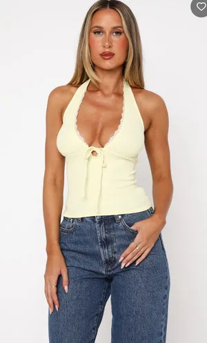 NEW White Fox Boutique Yellow Halter Top S thumbnail 2