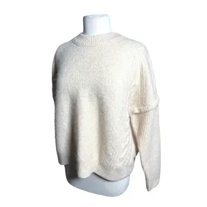 MADEWELL Women’s Fuzzy Alpaca Blend Cream Pullover Mixed Knit Sweater thumbnail 5