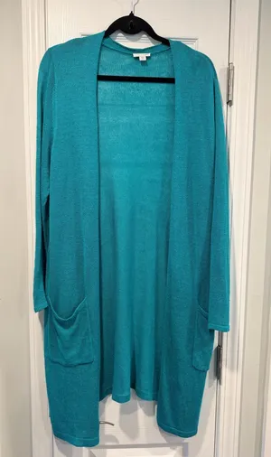 J. Jill Size M Turquoise Linen Blend Lightweight Open Front Duster Cardigan thumbnail 1