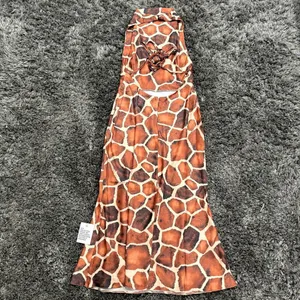 ASOS Design Satin Cowl Neck Halter Midi Tie Wrap Waist in Brown Animal, Size 8‌‌ thumbnail 2