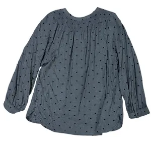 LOFT‎ Women's Gray Smocked Neck Long Sleeve Blouse Black Dot Print Size M thumbnail 4