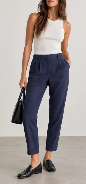 Theory Gil Faxon Navy Silk Blend Pleated Tapered Pants Size 00 Made USA thumbnail 1
