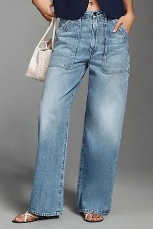 CITIZENS OF HUMANITY Size 32 Ayla Cargo High-Rise Wide-Leg Jeans Light Wash thumbnail 1