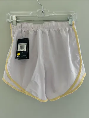 Nike Women’s Light Gray Athletic Shorts with Yellow Trim thumbnail 2