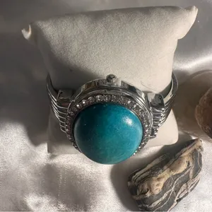 Genoa Woman's Bracelet Watch Turquoise Oval Cabochon Cover Lid thumbnail 6