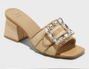 A New Day Rhinestone Buckle Block Heel 6.5 Slide Sandals Beige Women’s thumbnail 1