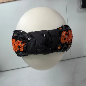 Headband Knotted Sequin Gameday Beaded Orange Black Sports Fan Gear Spirit Week thumbnail 3