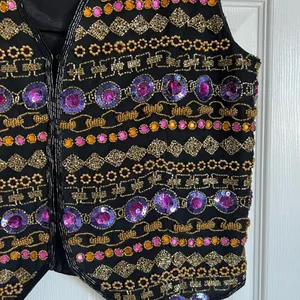 Vintage Niteline Della Sequin Beaded Notched Vest Top Glam size M Silk thumbnail 5