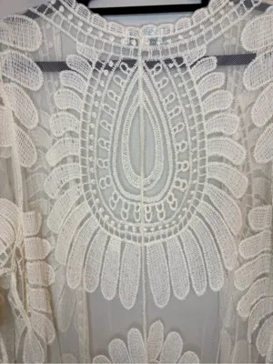 Rebellion Again Ivory Lace Duster Kimono S Embroidered Boho Maxi Cover Up thumbnail 7