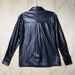 Good American Faux Leather Shirt Jacket Black Snap Button Women Sz 2‎ thumbnail 8
