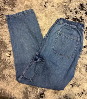 Aeropostale 90s Baggy Cargo Jeans Womens Large Blue Denim Elastic Waist Wide Leg thumbnail 1