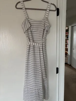 Banana Republic Striped Ruffle Midi Dress Size 2 thumbnail 3