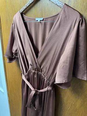 Baltic Born Sicily Short Sleeve Maxi Dress Satin Front Slits Rosy Brown XXL thumbnail 7