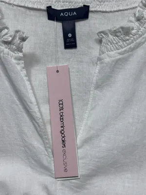 Aqua White Sleeveless Smocked Waist Linen Blend Mini Dress Size medium NWT thumbnail 8