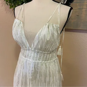 NWOT Lulus Sunshine Dreaming White Lurex Striped Tie-Strap Maxi Dress thumbnail 5