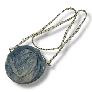 Acid Wash Denim 3D Rose Flower Circle Crossbody Bag‎ Blue White Pink Y2K thumbnail 1