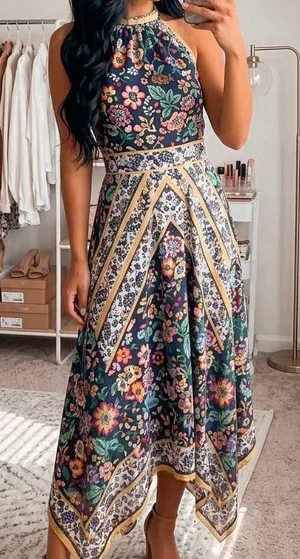 Eliza J Halter Floral Handkerchief Maxi Dress in US 12 thumbnail 1