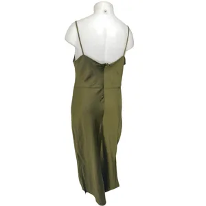 Taylor Olive Green Silky Satin Sleeveless Cami Cowl Neck Tank Slip Dress Size 16 thumbnail 2