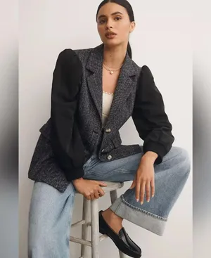 Maeve Anthropologie Black and Gray Women's Jacket Blazer size 10 thumbnail 7
