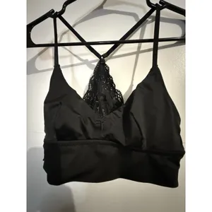 Aerie Black Satin Bralette With Lace Back Adjustable‎ Straps Women's Size S thumbnail 2