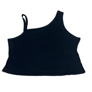 Good American Plus Size 5X Cropped Tank Top Black One‎ Shoulder Ribbed NWT Vacay thumbnail 2