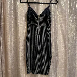 Windsor black velvet and gold glitter pinstripe pencil dress, size S thumbnail 5