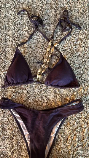 Amazon | Denim Blue Shell Detail Triangle Bikini Set | M thumbnail 3