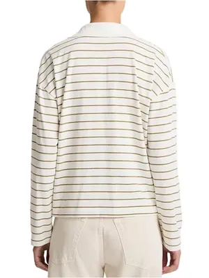 Vince Easy Polo Striped Cotton Long Sleeve Women’s Top Olive Stone thumbnail 8