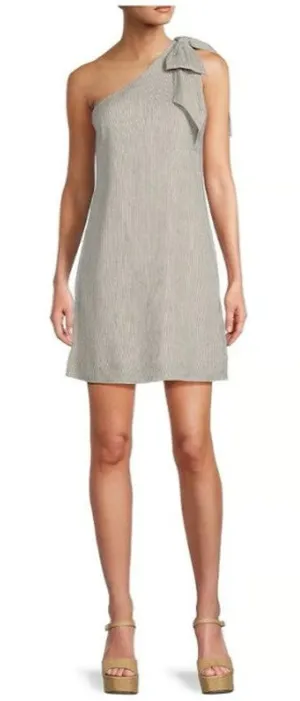 Antonio Melani Charlie Striped Linen Blend One Shoulder Bow Shift Mini Dress thumbnail 1