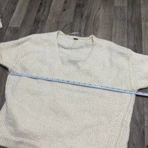 Free People Lofty Off White Alpaca Blend Cozy V-Neck Pullover Sweater M thumbnail 7
