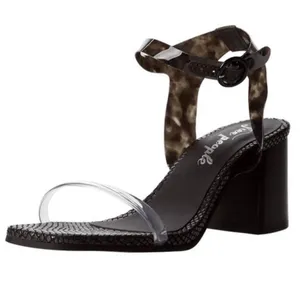 Free People Natal Ankle Snake Skin Block Heel Sandals Size 10 Clear thumbnail 1
